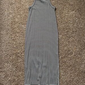 LOFT Brown and White Striped Maxi Dress